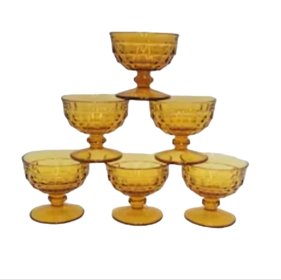 Indiana Glass Whitehall Amber Cubist‎ Sherbert or Champagne Glasses Set of 6 - Picture 1 of 5